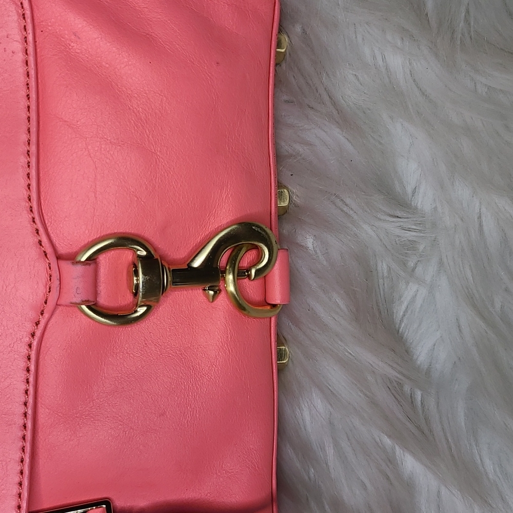 Rebecca Minkoff Mini Mac Bag Purse Genuine Leather Neon Pink Gold Tone Chain Fun - Picture 2 of 5